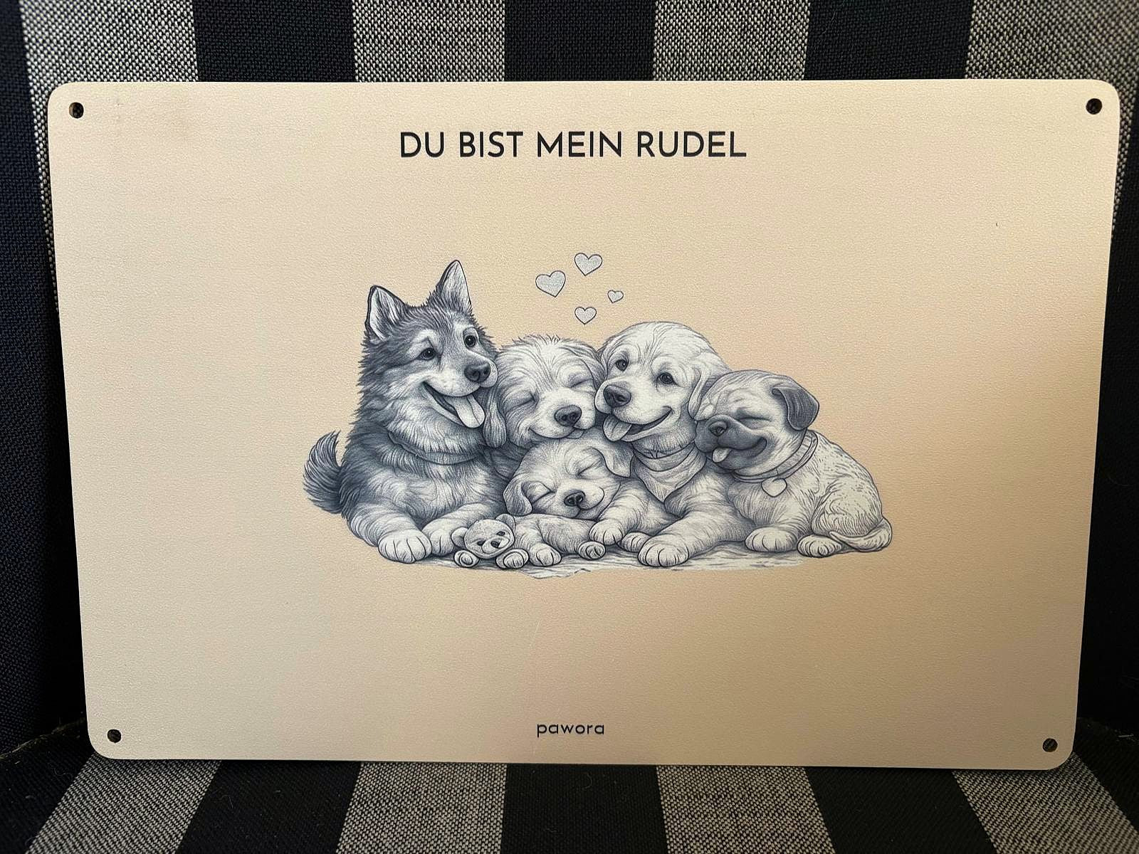 Humorvolles Holzschild mit frecher Hundeillustration – Du bist mein Rudel
