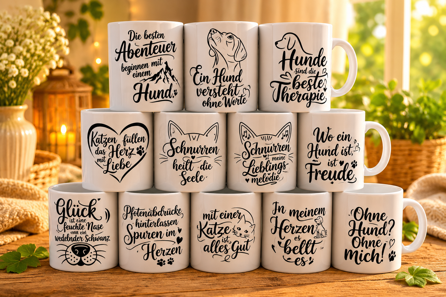 Hunde & Katzen Sprüche Tasse in schwarz – Wähle deinen Spruch