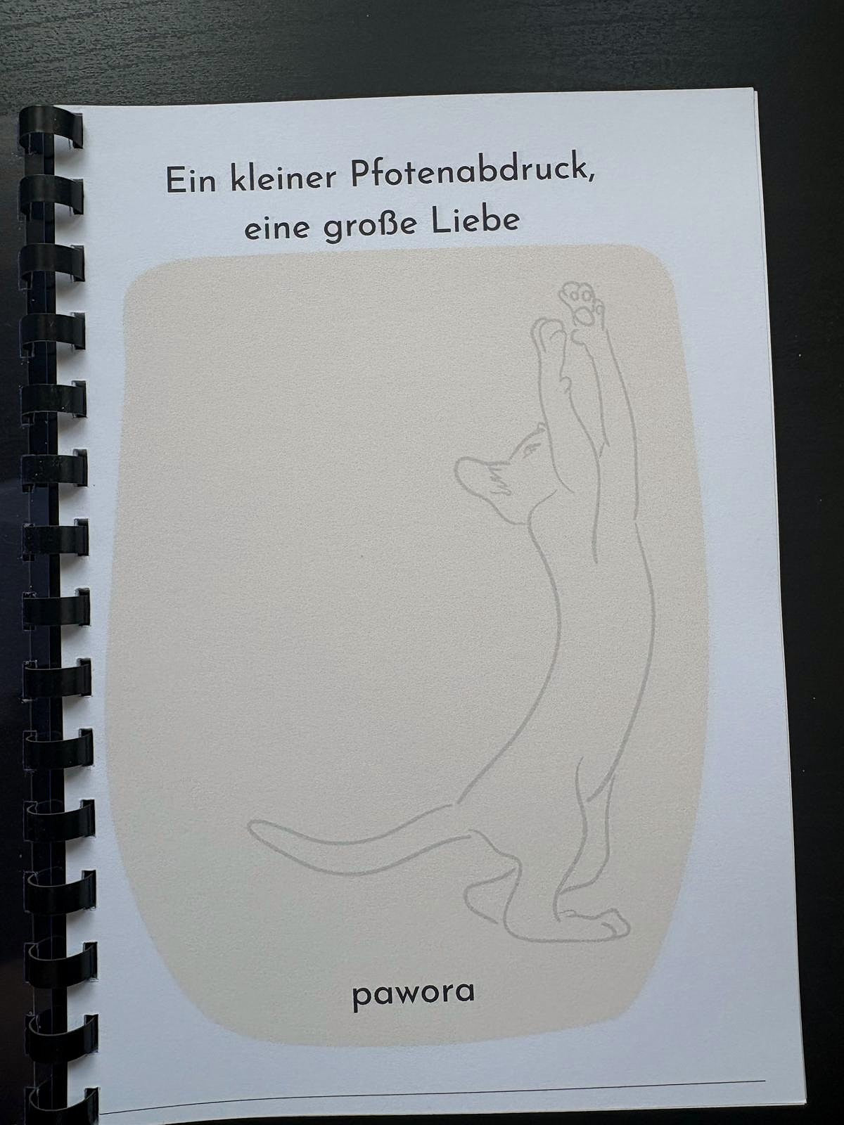 Liebevolles Notizbuch mit Tiermotiv – „Ein kleiner Pfotenabdruck, eine große Liebe“ in gelb